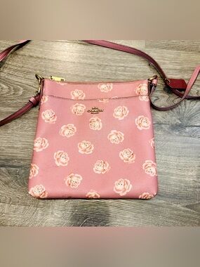 Coach Floral Crossbody Bag Pink/Burgundy Including Long Strap